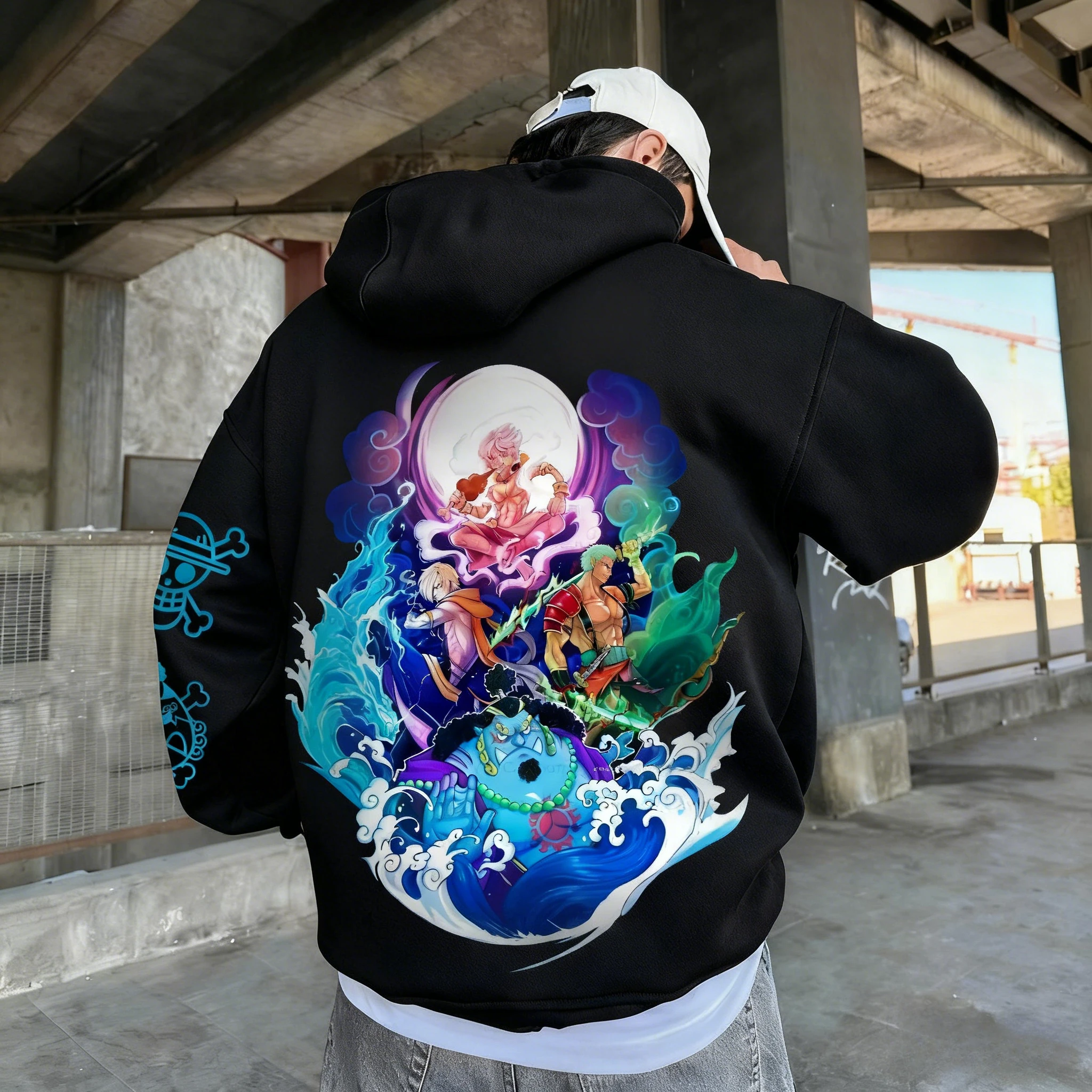 新しいワンピース ルフィ アニメ関連プリント ルーズ フーディー、冬に男女問わず着用できるファッショナブルな純綿スウェットシャツ
