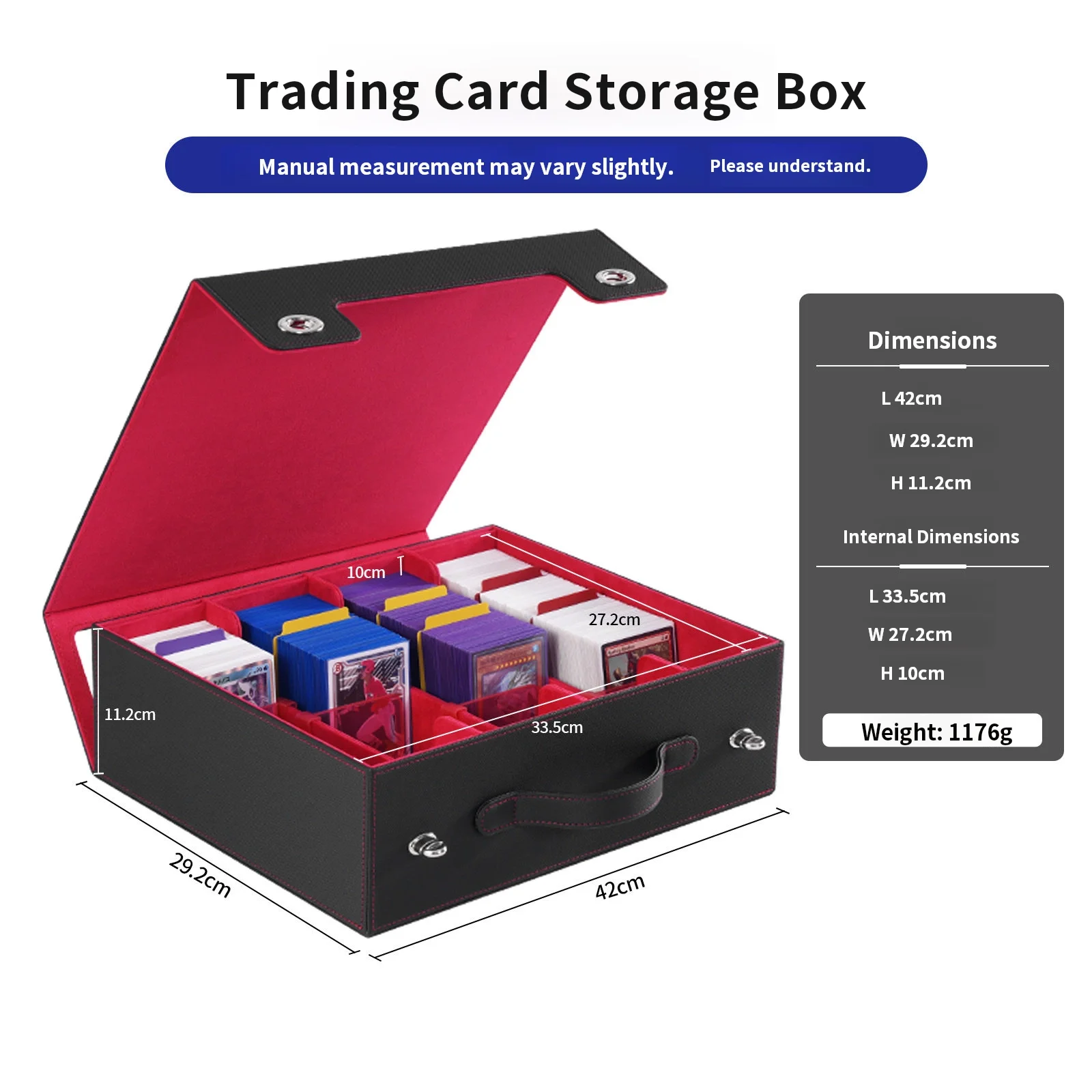 Five-row modular card organizer with premium faux-leather construction featuring adjustable dividers spacers and secure clip sys
