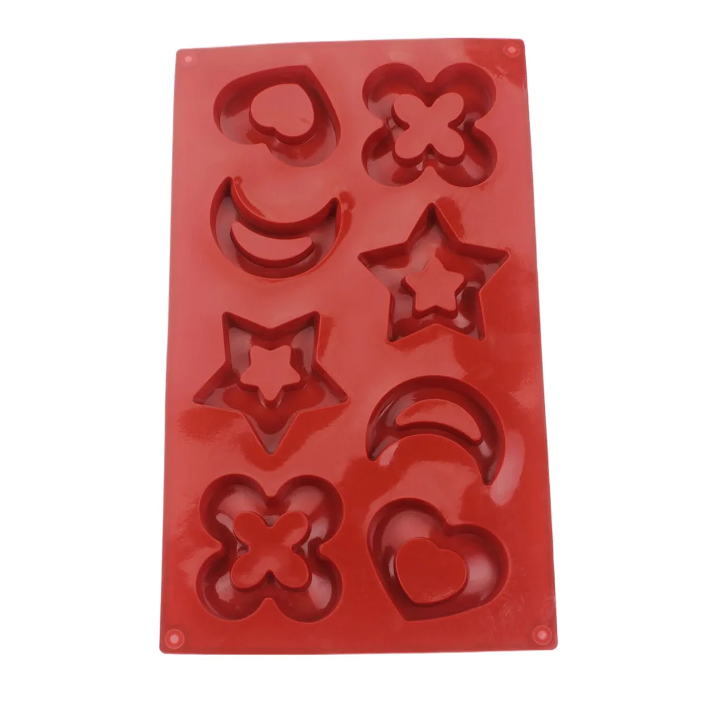 Multi Shapes Hollow Silicone Baking Mold 8 Cavity Four-Leaf Clover Love Heart Star Moon Mould Handmade Chocolate Gummy Ice Mold
