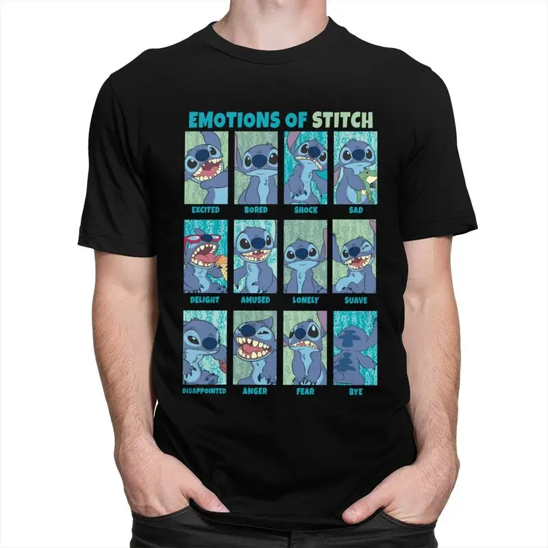 Custom Emotions Of Stitch T Shirts Men Short-Sleeve T-shirt Streetwear Tee Tops Pure Cotton Oversized Tshirt Gift