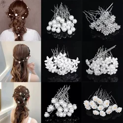 20pcs Women Flower Hairpin Stick Wedding Bridal Crystal Pearl Hairpin U Shaped Hair Clip Barrettes Hair Accessories Wholesale