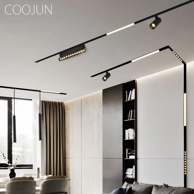 COOJUN Dimming Magnetic Track Light Grille Flood Lamp Modern Embedded Flexible Linear Fixture LED Spotlight DC48V Ceiling Lamp