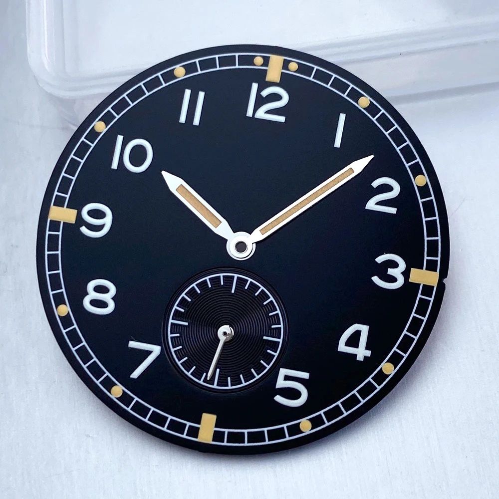 Cadran de montre rétro stérile noir et bleu de 33,5 mm avec aiguilles, compatible avec le mouvement ST1701, pièces de montre luminescentes vertes