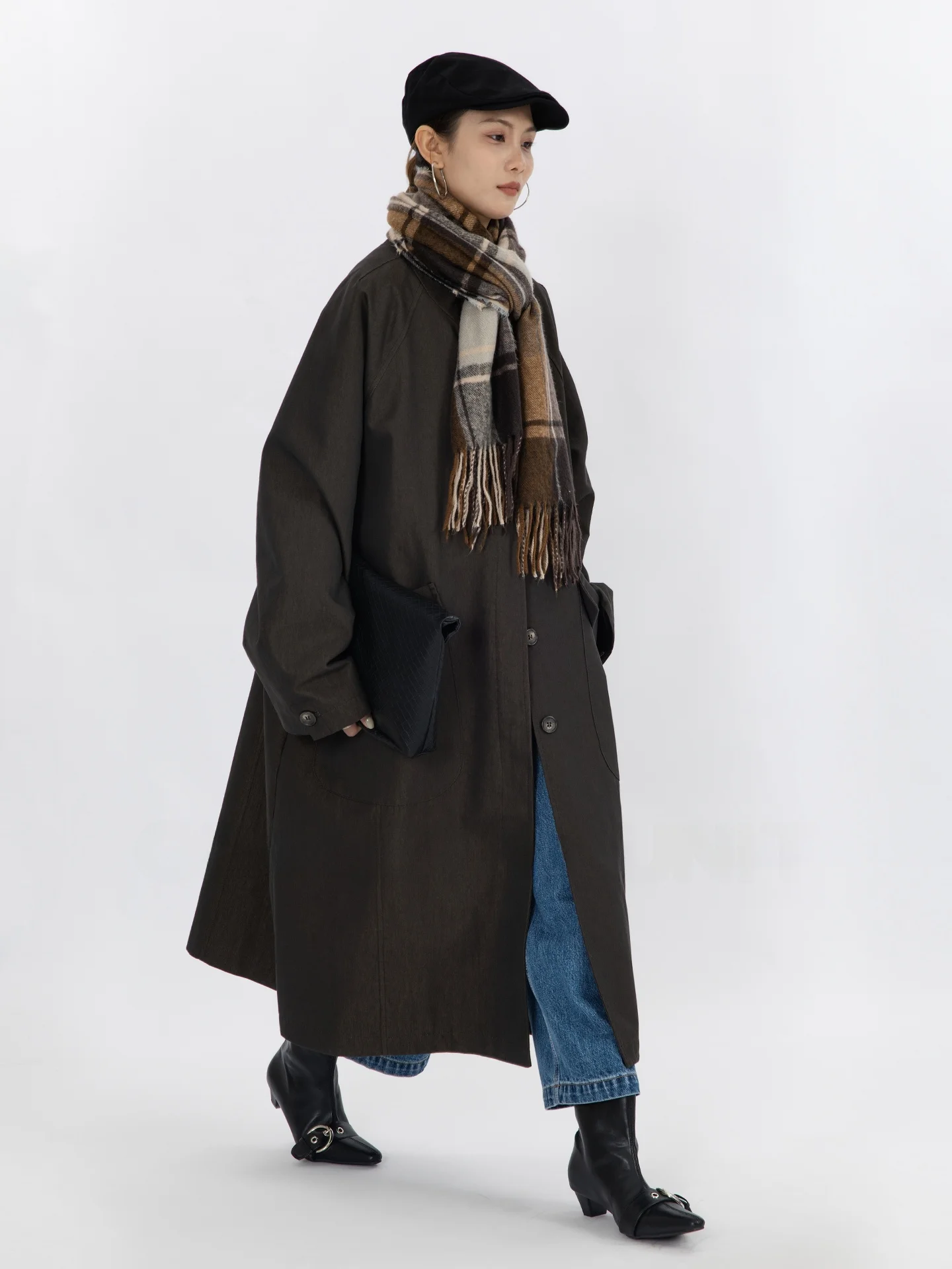 

Geometry Unit, хлопковая нейлоновая смесь, длинная ветровка с воротником-стойкой, верхняя одежда, женская свободная посадка, осенняя новинка, Ar...