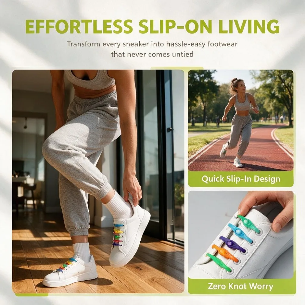 Round Elastic Silicone Shoelaces No Tie for Men and Women Universal Fit for All Sneakers Comfortable Slip-On Shoe Straps