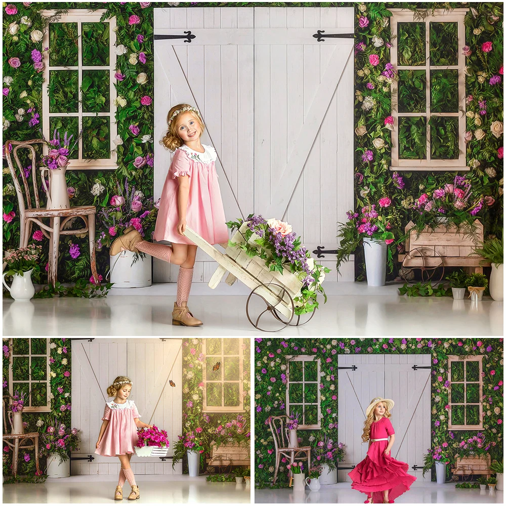 Floral Spring Porch Photo Background Garden Pink Purple Rose Photography Backdrop Girl Birthday Cake Smash Photo Studio Props