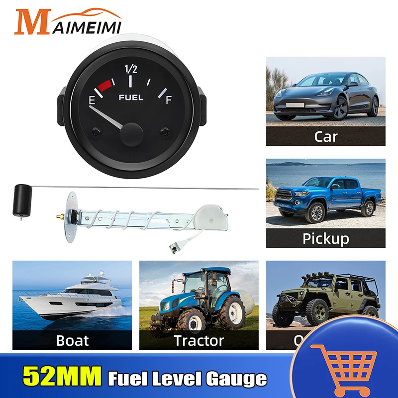 52MM Digital Fuel Level Gauge White Backlight With 240~33ohm Fuel Float Sensor Pointer Gauge for 12V Gasoline Car Boat Truck