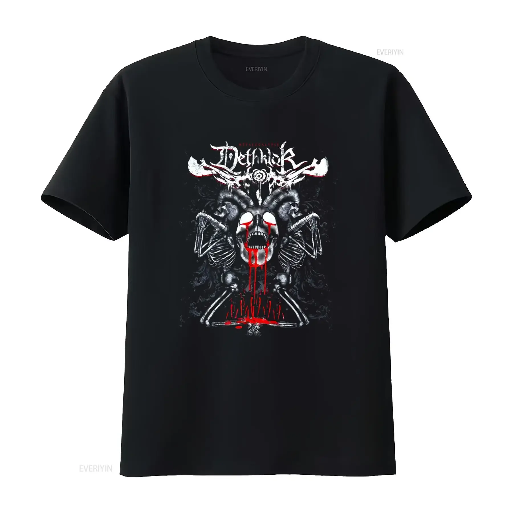 RARE Metalocalypse DETHKLOK Skull Blood Print 2XL Black Cotton T Shirt for Adult Swim Fans vintage Washed Breathable homme