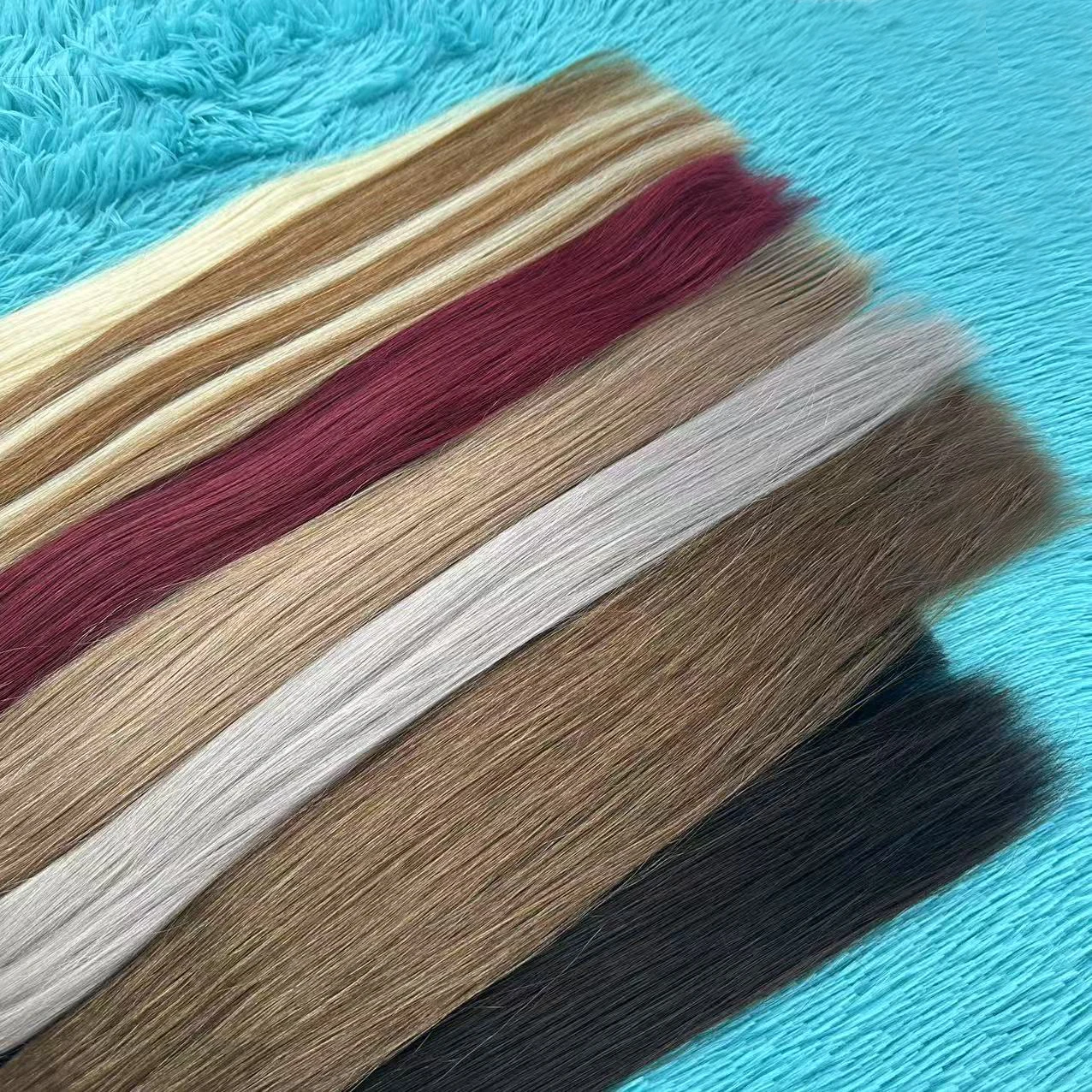 ナチュラルテープインヘアエクステンション人毛目に見えないPUテープインレミー人毛エクステンション接着剤で固定ストレートヘア18インチ # 1b 20個