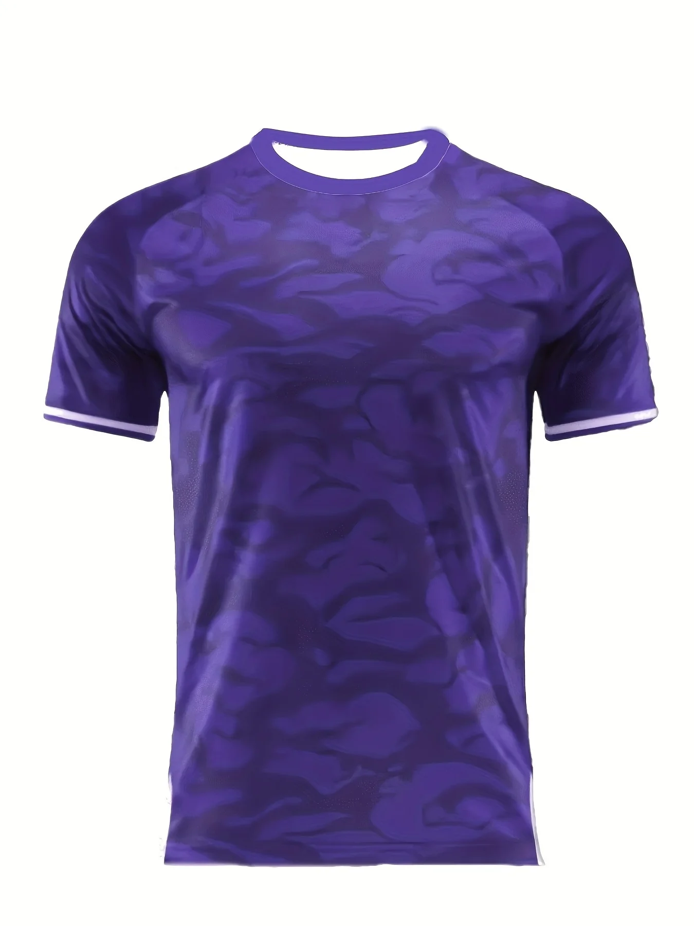 Men Sports Tee High Elastic Quick Dry Breathable Purple Camo Print Raglan Short Sleeve Gym Casual Training Top