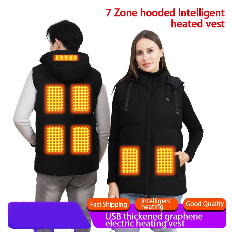 

7-зонный умный жилет с капюшоном и электрическим подогревом, мужская зимняя уличная одежда, теплая термоодежда с USB-подогревом для кемпинга, пешего туризма