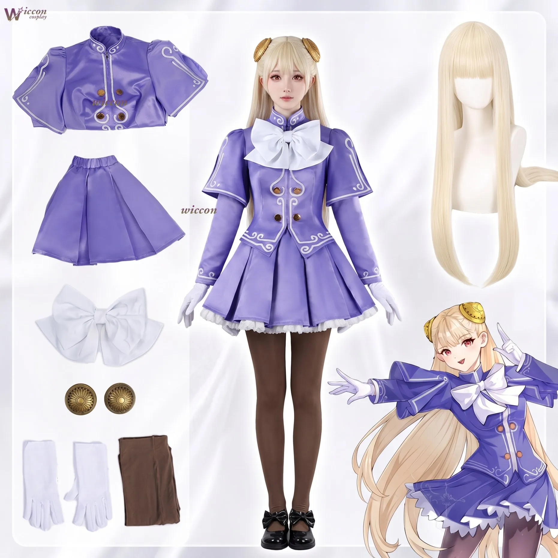 YesOk Arcade Game Streetter 6 Personnage Ingrid Robe de Cosplay Magique Vieille Dame Ensemble Complet de Costume pour Femmes pour Événements Cosplay Halloween