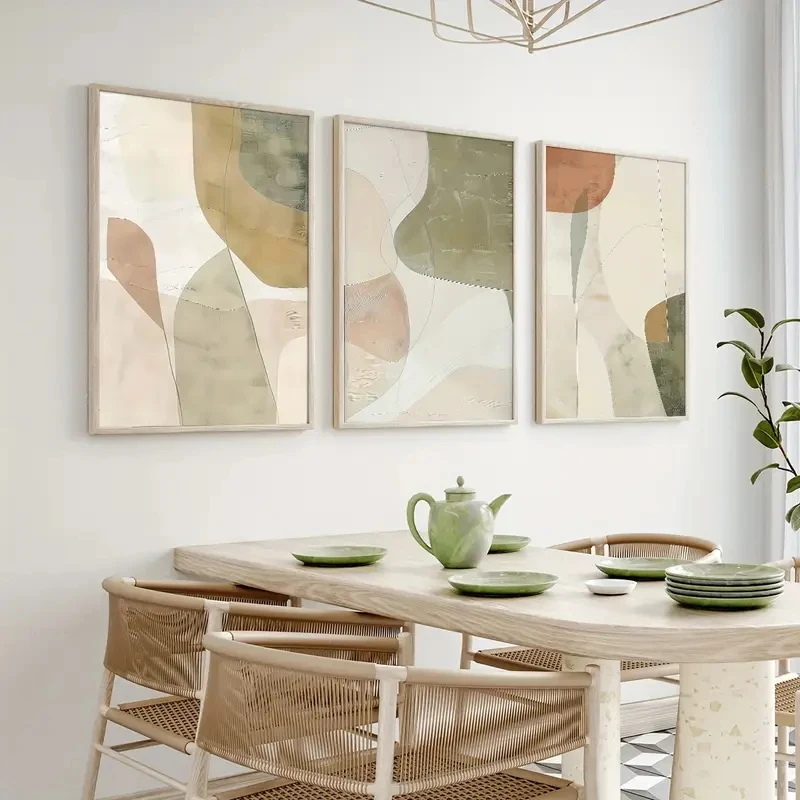 3pcs Modern Abstract, Simple, Neutral Pink and Green Line Canvas Poster Wall Art Living Room Office and Home Decoration Painting view 5