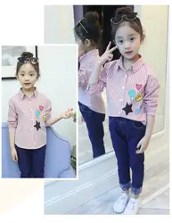 Girls' Spring Shirt 2024 New Fashionable Children's Long sleeved Striped Shirt Spring and Autumn Little Girl Top