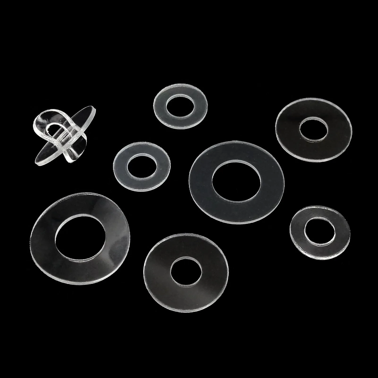 415/1085pc M2 M2,5 M3 M4 M5 M6 M8 M10 M12 Kunststoff PVC Transparent Klar flache Unterlegscheibe Isolierte Dichtung Ring Sortiment Kit Set Box