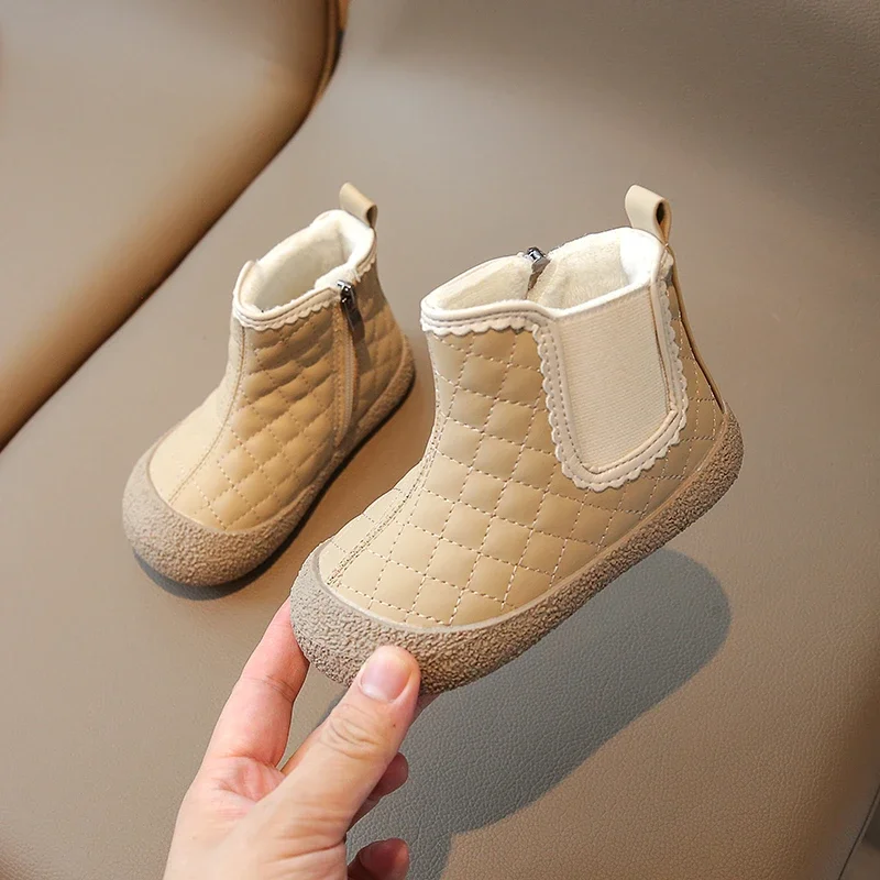 New Girls Short Boots Side Zipper Fashion Cute Round-toe Japanese Style Kids Boots Color Matching Soft Children Princess Boots