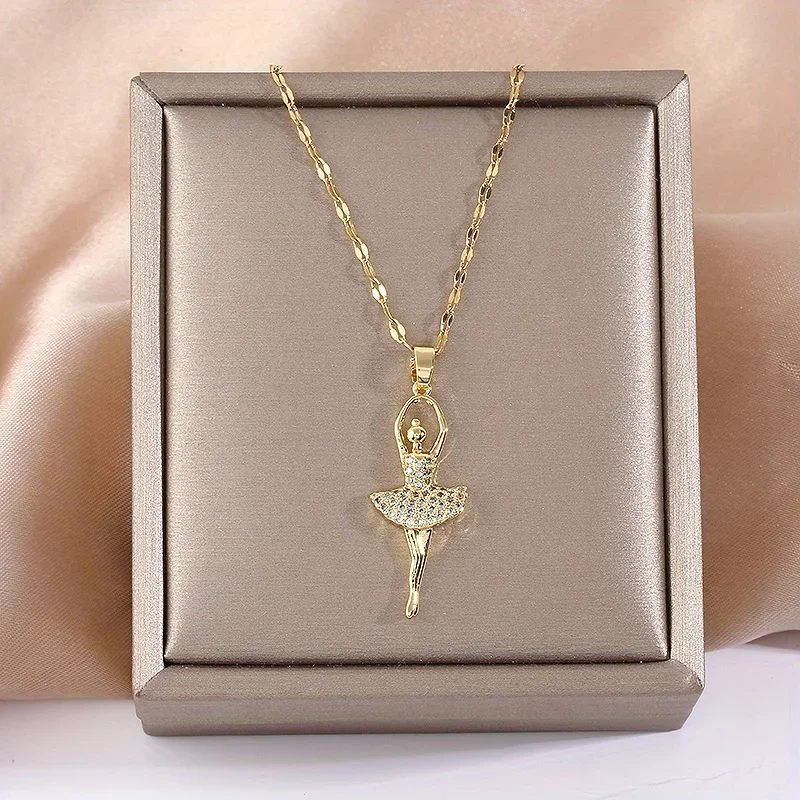 18k Gold Plated Titanium Steel Chain European and American Ballet Dancer Role Model Pendant Necklace for Girls and Family