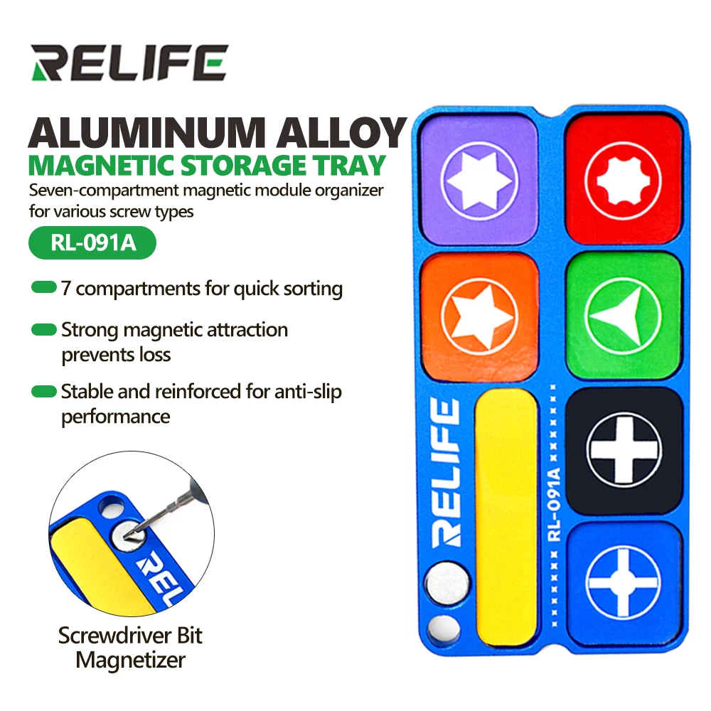 

RELIFE RL-091A Aluminum Alloy Magnetic Storage Tray Bit Magnetizer Phone Repair Screw Organization Strong Magnetic Storage Tool