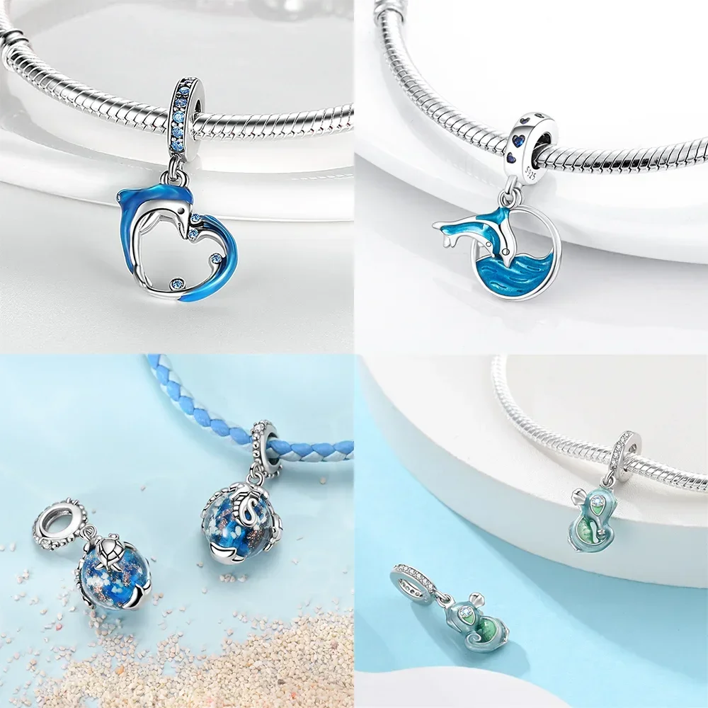

Классический оригинальный серебро 925, блестящие светящиеся синие сердечки, ракушки, змеи, подвеска, подходит для оригинального браслета, женские ювелирные изделия, подарок «сделай сам»