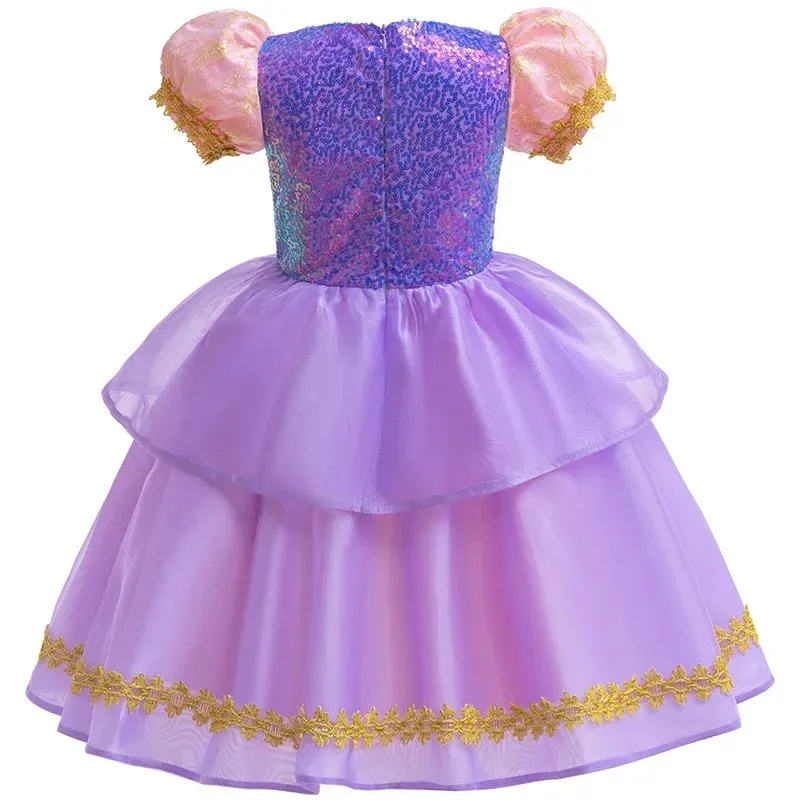 Vestido de Rapunzel para niña, disfraz de princesa de Carnaval para niños, vestido de baile con estampado de lujo, vestidos esponjosos degradados con lentejuelas de encaje