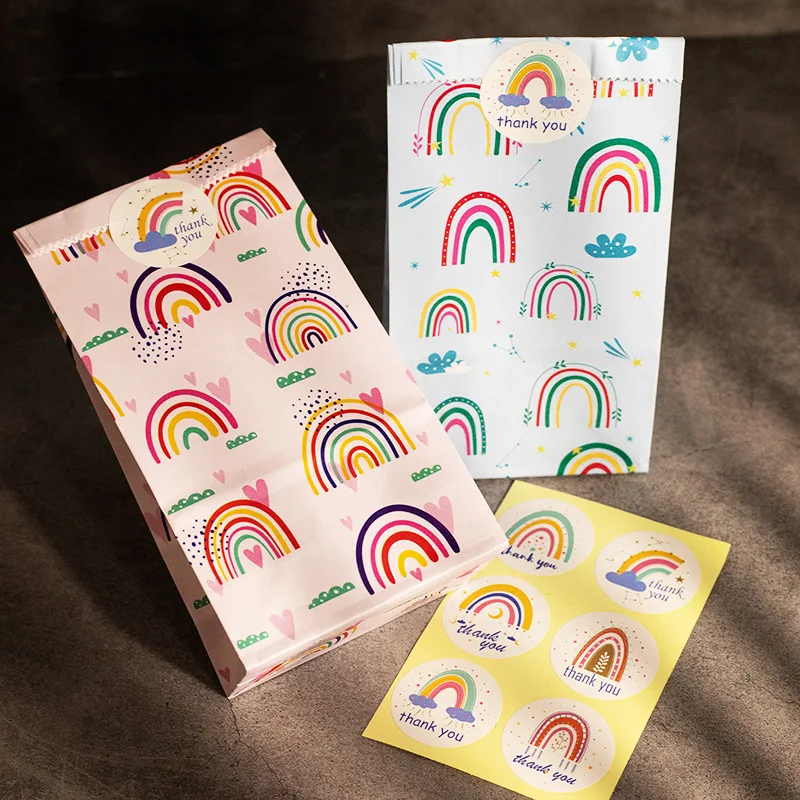10pcs Bohemian Rainbow Candy Bags Paper Candy Biscuit Packing Bags Birthday Party Decor Wedding Supplies Outdoor Party Decor - view 3