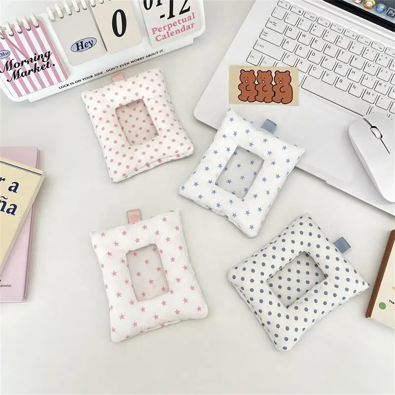 Cute Padded Star Polka Dots Card Holder Photocard Holder Idol Photo Display Protect Storage Card Keychain Bag Pendant Keyring