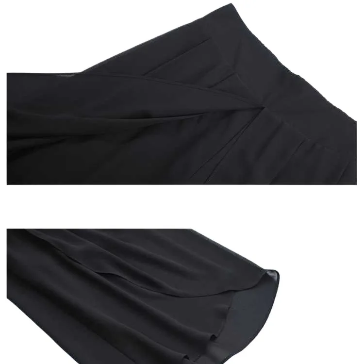 ชีฟองสีทึบกางเกงขากว้างเก้าส่วนแฟชั่นฤดูร้อนใหม่เอวสูงสบายๆเส้นด้ายตาข่ายบางกางเกงหลวมสําหรับผู้หญิง