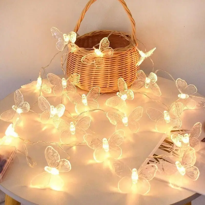 Dual Color Warm White Multi-Color Solar Butterfly String Lights IP65 Weatherproof Outdoor Garden Decor for Camping Wedding Festi