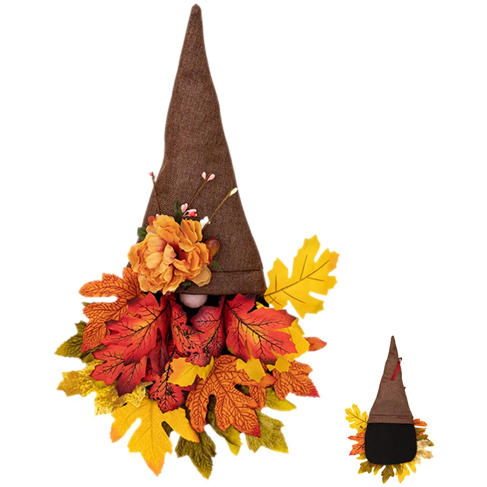 

Dark Maple Leaf Door Hanging Fall Decor Wreath Thanksgiving Artificial Garland Outdoor Autumn Gnome Pendant Home Holiday