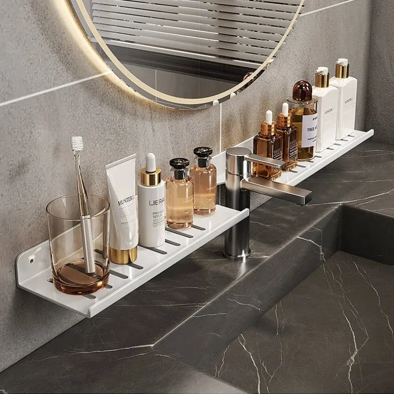 

Bathroom U-Shaped Rack Wall Mount Floating Shelf Over Sink Organizer Wash Basin Groove Rack Punch-Free Storage Accessories