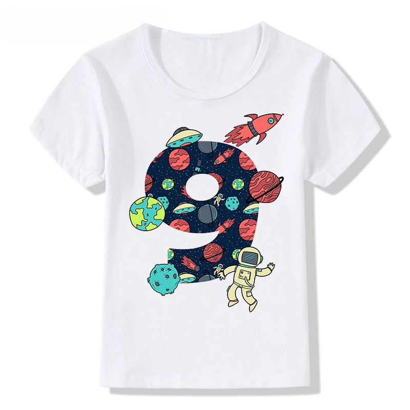 Cartoon Kids Cotton T Shirt for Boys Children Clothing Girl Clothes Birthday 6 7 8 9 Years Tshirt Nine Planets Graphic Tee Shirt