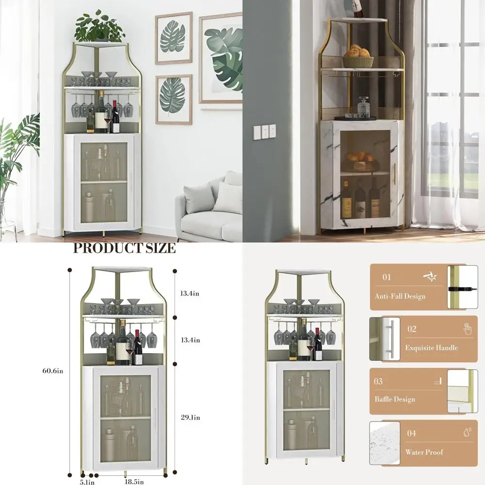 Industrial 5-Tier Wine Cabinet with LED Light and Detachable Rack, 61