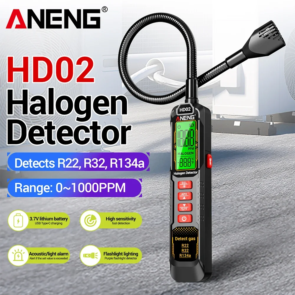 ANENG Refrigerant Gas Leak Detection Air Conditioner Detector HD02 Halogen Detector High Sensitivity Leak R22/R32/R134a Tester