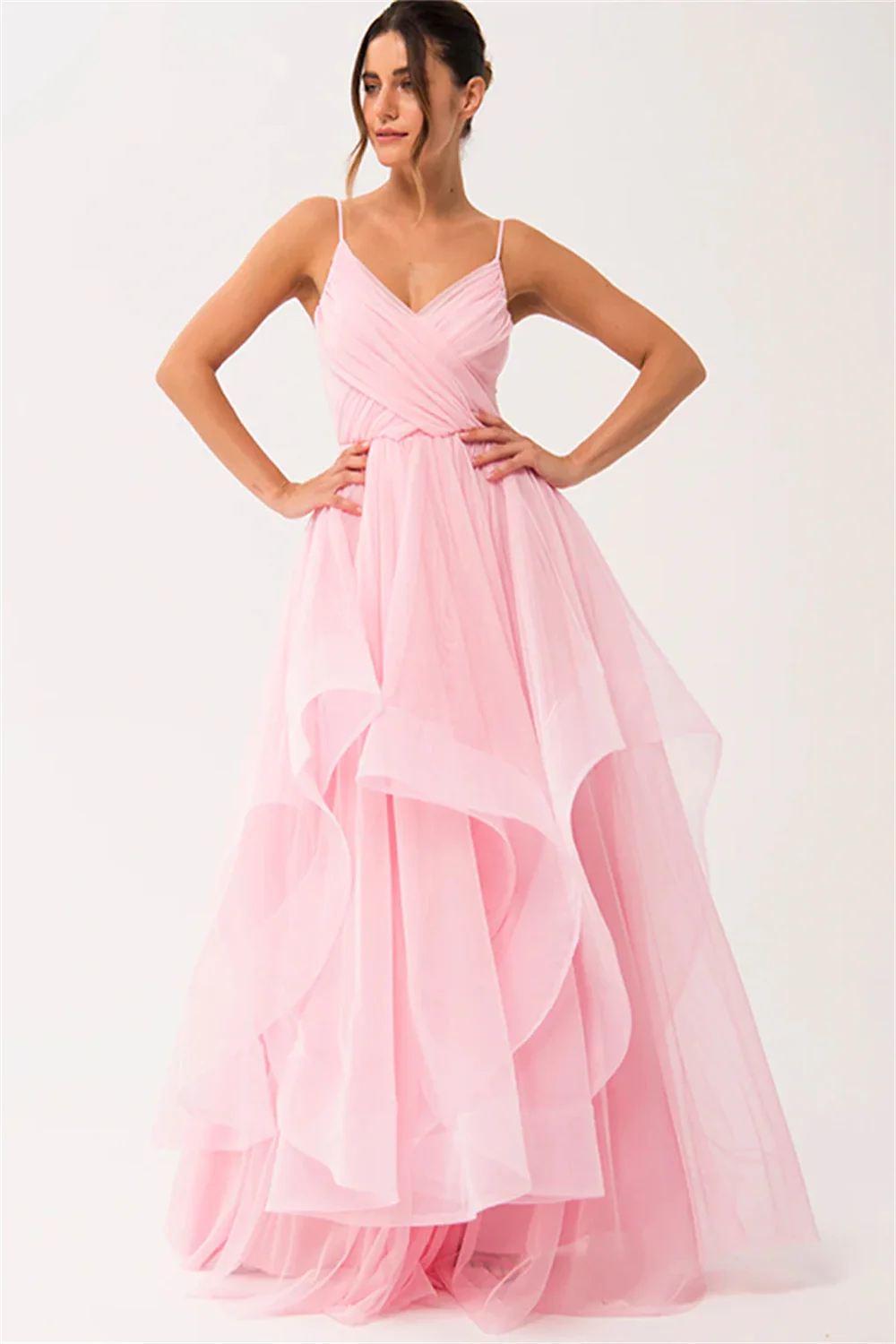 Jessica Prom Dresses Ruffle Layered Evening Dress A-line Robe En Tulle Rose Formal Occasions Party Dress 2024 فساتين السهرة