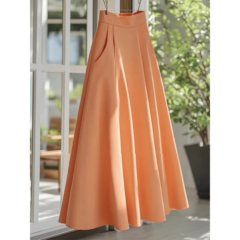 Summer 2025 New Fashion French Retro Design Sense Loose Casual Skinny Orange  long skirts for women slim fit