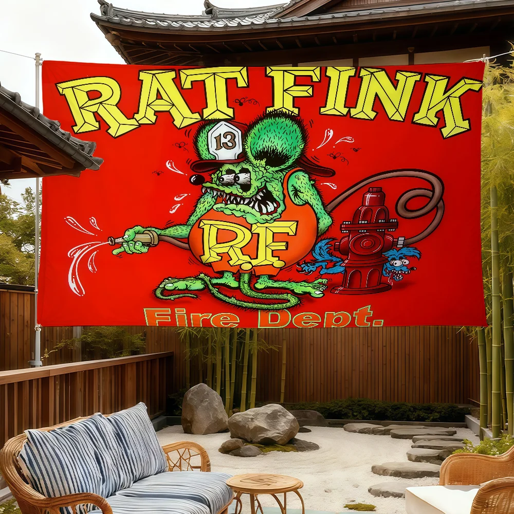 Cool Rat Fink Choppers Cartoon flag For Room Dorm Camping Picnic Art Style Garage Bar wall Decoration Banner
