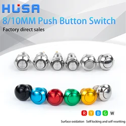 8/10MM 1NO Push Button Switch Metal Mini Switch Self Reset Dust Waterproof Welding Foot Oxidation Color RGBYW Black