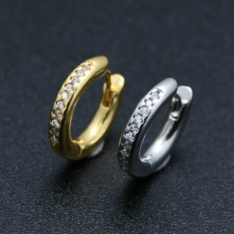 Jewelry Making Supplies Nickel Free Color Remain Silver Gold Plated CZ Setting Round Huggie Hoop Earring for Women Ladis