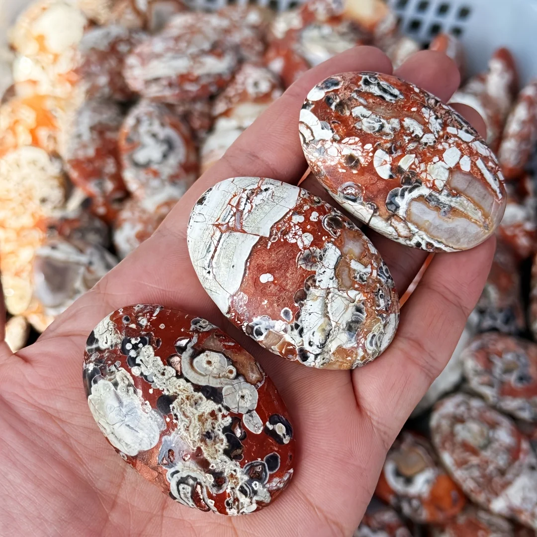 Natural Polished Crazy Lace Agate Palm Stone Tumbled Gemstone Worry Stone for Meditation Home Decoration Gift