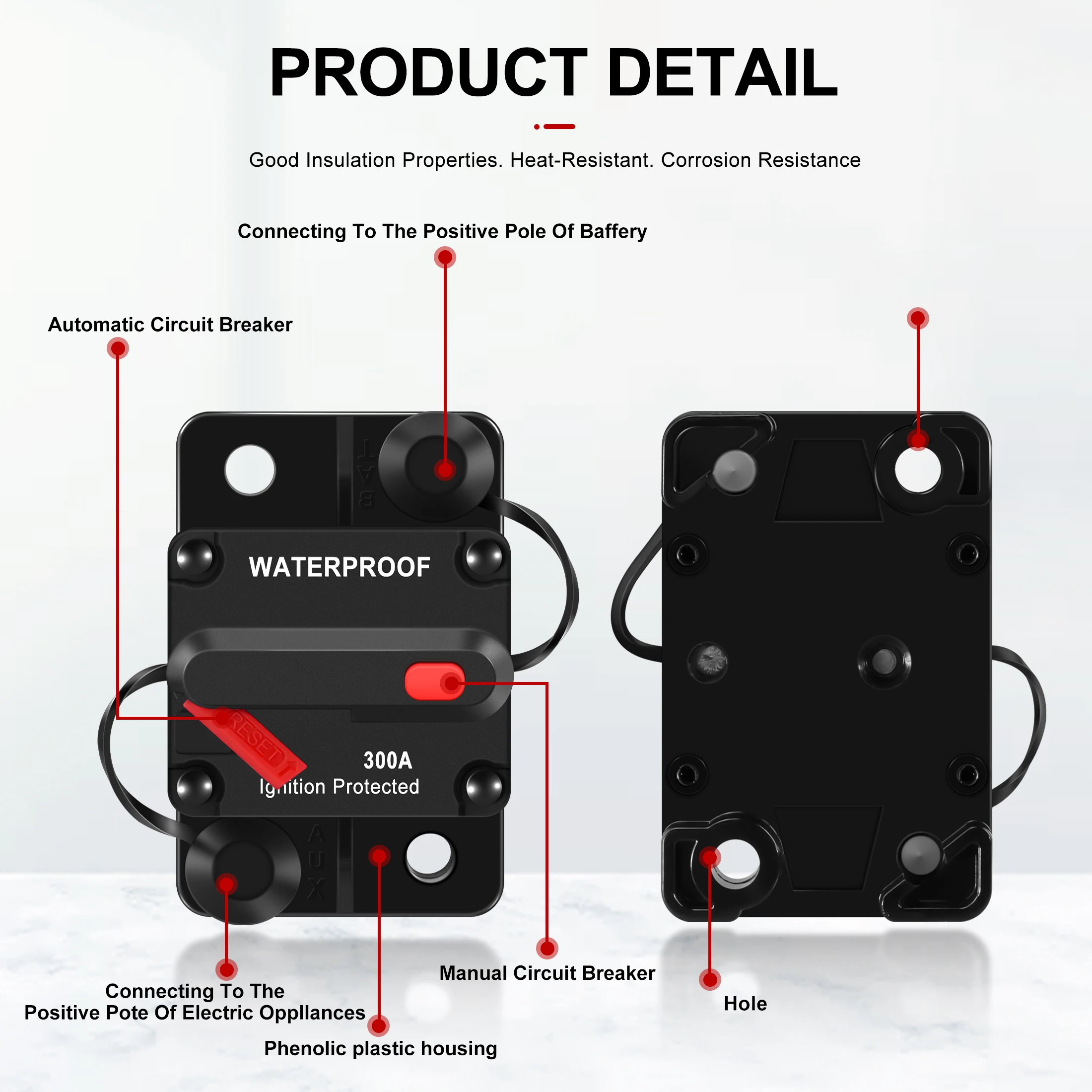 JOTTA 30A-300A Circuit Breaker 12V Trolling with Manual Reset Boat Manual Power Protect For Audio Fuse Car 48VDC Waterproof