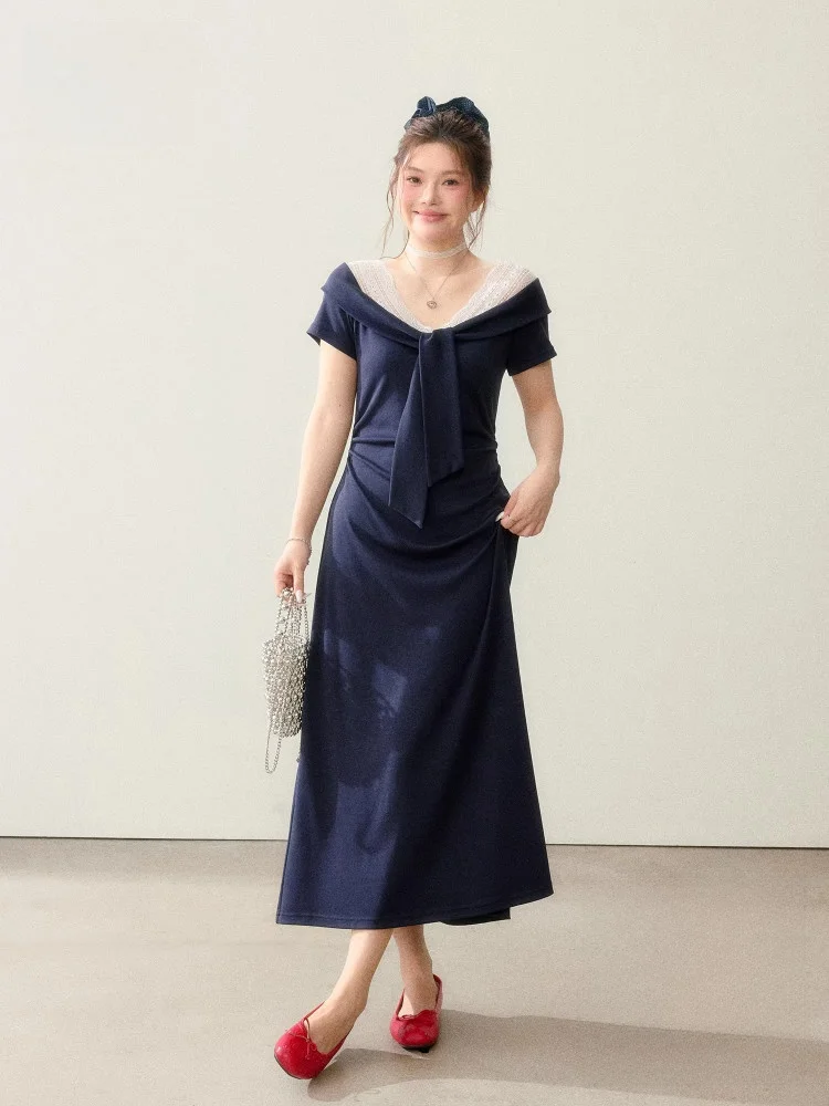 

Летнее платье Ele Simple Plus Size для женщин: повседневное, с V-образным вырезом, коротким рукавом, высокой талией, А-образной юбкой, из органического хлопка