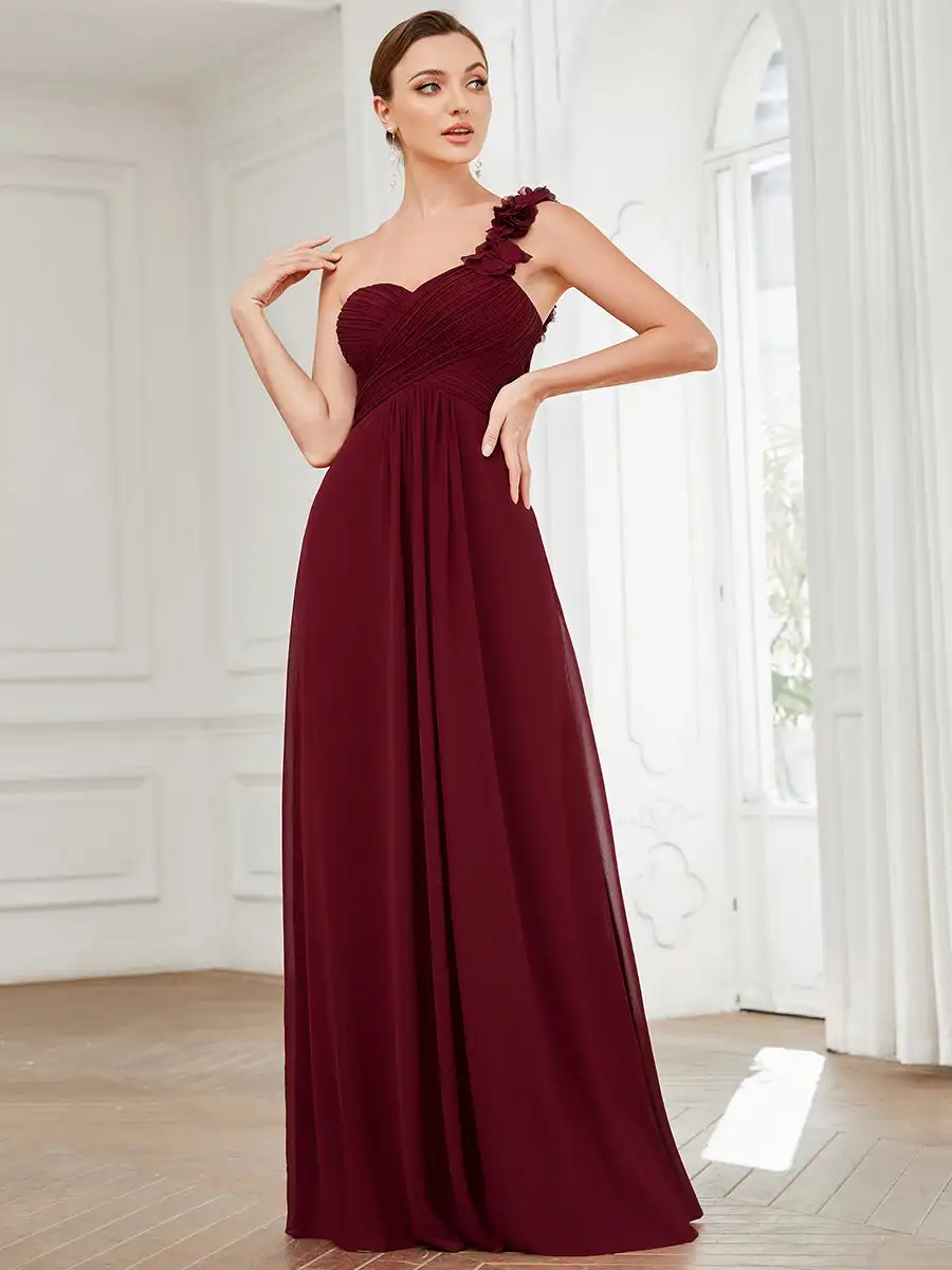 

Classic Evening Dresses Maxi Long One Shoulder Floor length 2025 Ever Pretty of Chiffon Burgundy Formal Evening Dress