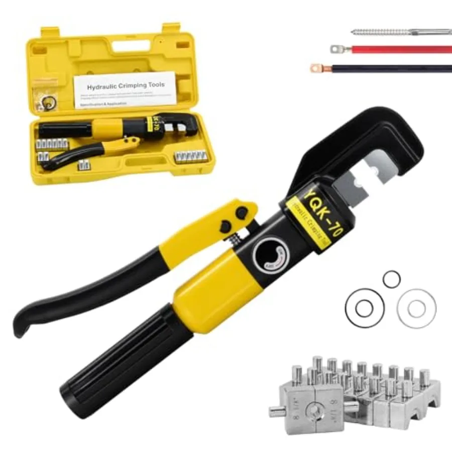 

10 Ton Hydraulic Crimping Tool Kit with 9 Dies for Battery Cable 12 AWG to 2/0 - Hydraulic Cable Crimper for Electrical Termina