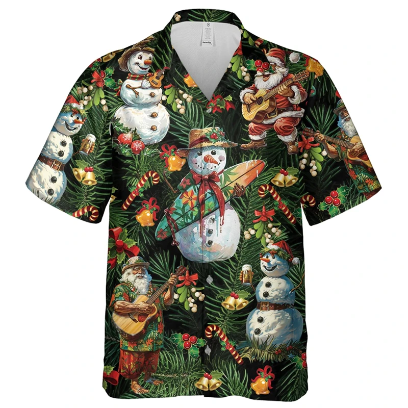 Hawaiian Shirt Children Summer Girl Clothes Tops Turndown Collar Kawaii Christmas Print 2024 Kid Clothes Boy Short Sleeve Shirts