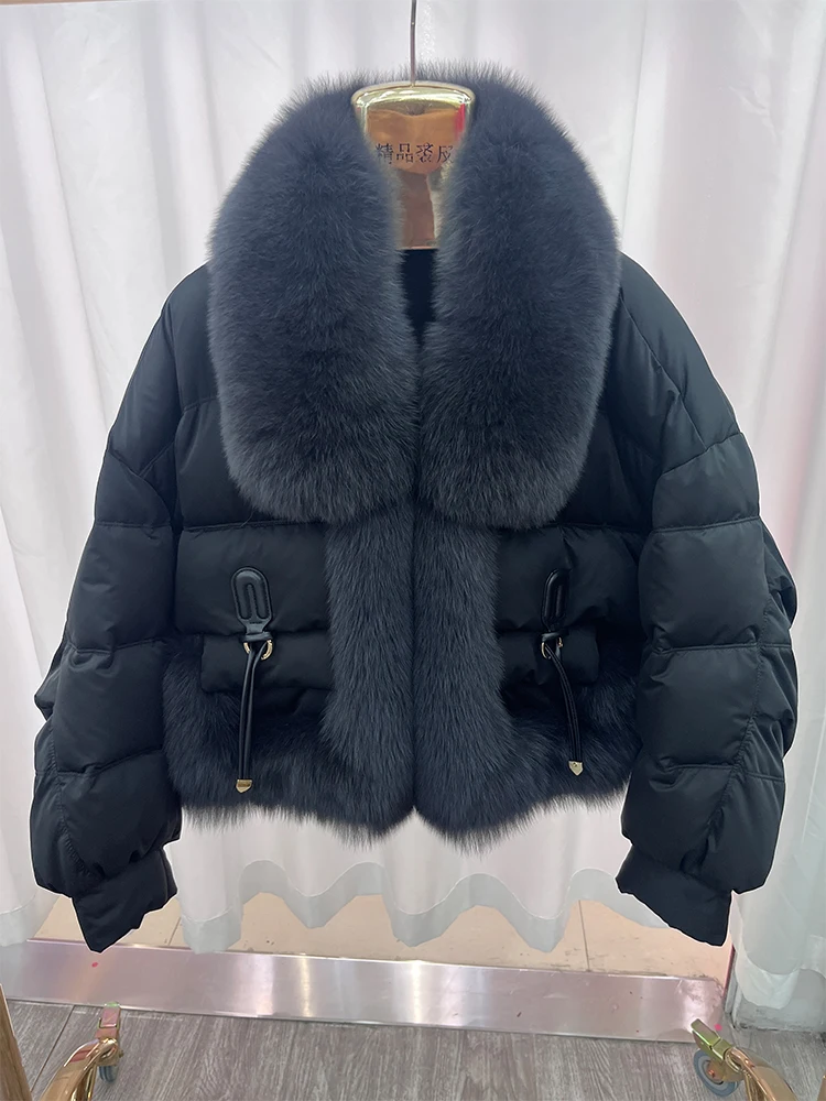 2024 Autumn Winter Women\'s Goose Down Jacket With Real Fox Fur Collar Thick Women Warm Coat Luxury Outwear New Female Coat