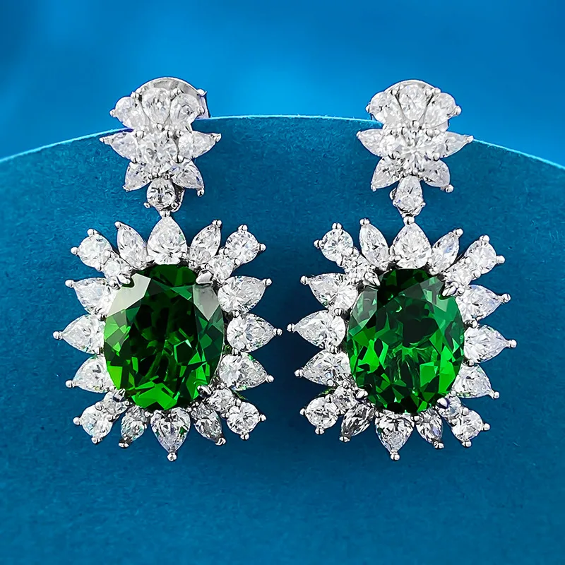 

2024 New S925 Sterling Silver European and American Luxury Set with 9 * 11 Nano Green Earrings, Cross Border Small and Versatile