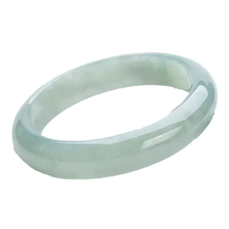 Myanmar Old Mine Bracelet, Light Jade with Green Inclusions, Women's Gift, Single Color Ice Waxy Jadeite Brace view 5