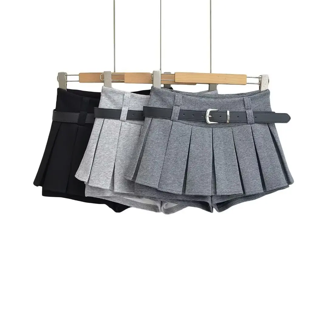 Low Waist A-Line  Skirt Anti-Light Walking Simple Sle Girls Spring Autumn Versatile Slimming ort Skirt with Belt