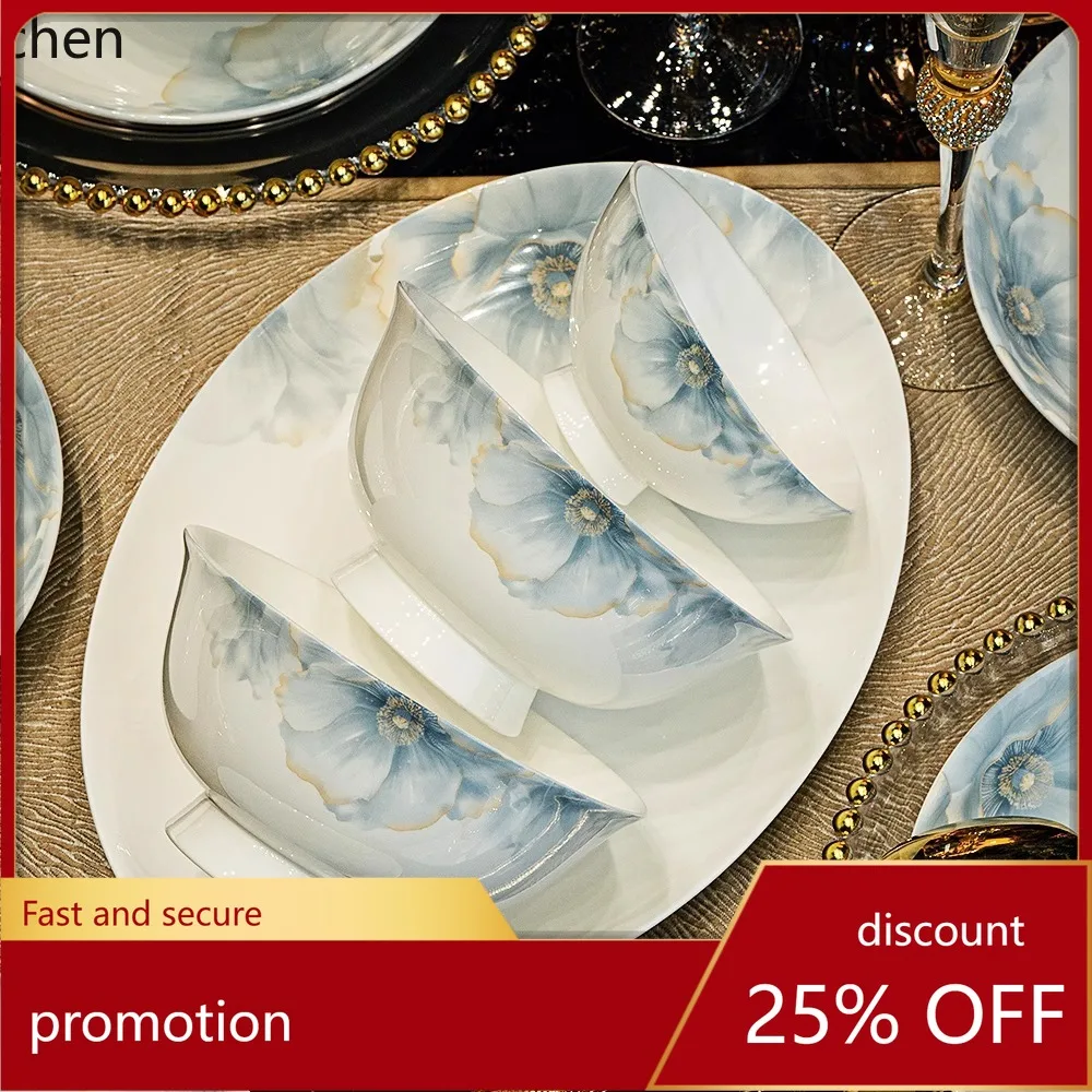 Hxl colorful dinnerware set - chinese style high-temperature ceramic bowls and plates