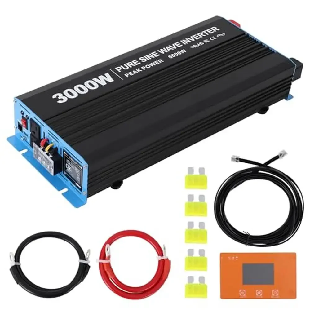 3000W Pure Sine Wave Inverter 24V DC to 120V AC 2 Outlets USB Port Truck RV Power Supply